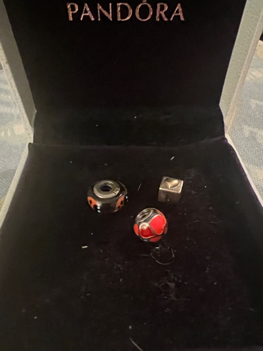 Pandora Red and Black Enamel Charm and I love u Pandora charm set of 2